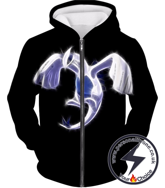 Pokemon Legendary Flying Psychic Pokemon Lugia Cool Black Zip Up Hoodie